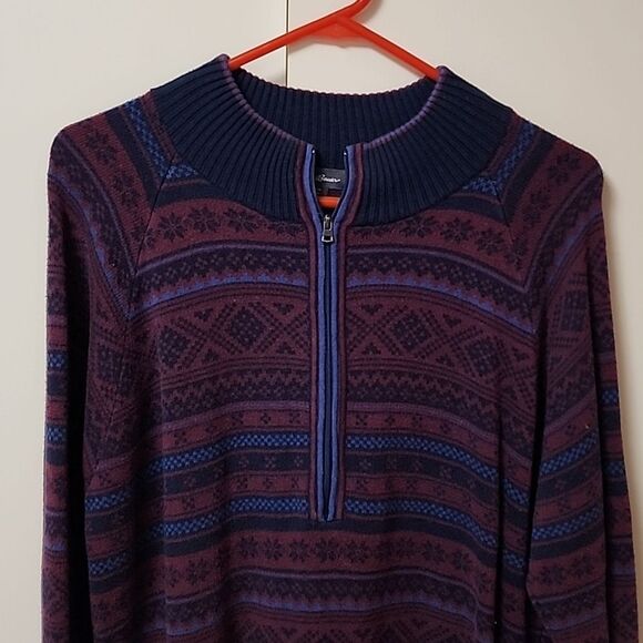 vntge Eddie Bauer men knitted fair isle 1/2 zip navy maroon sweater sz XL y2k - Picture 3 of 16